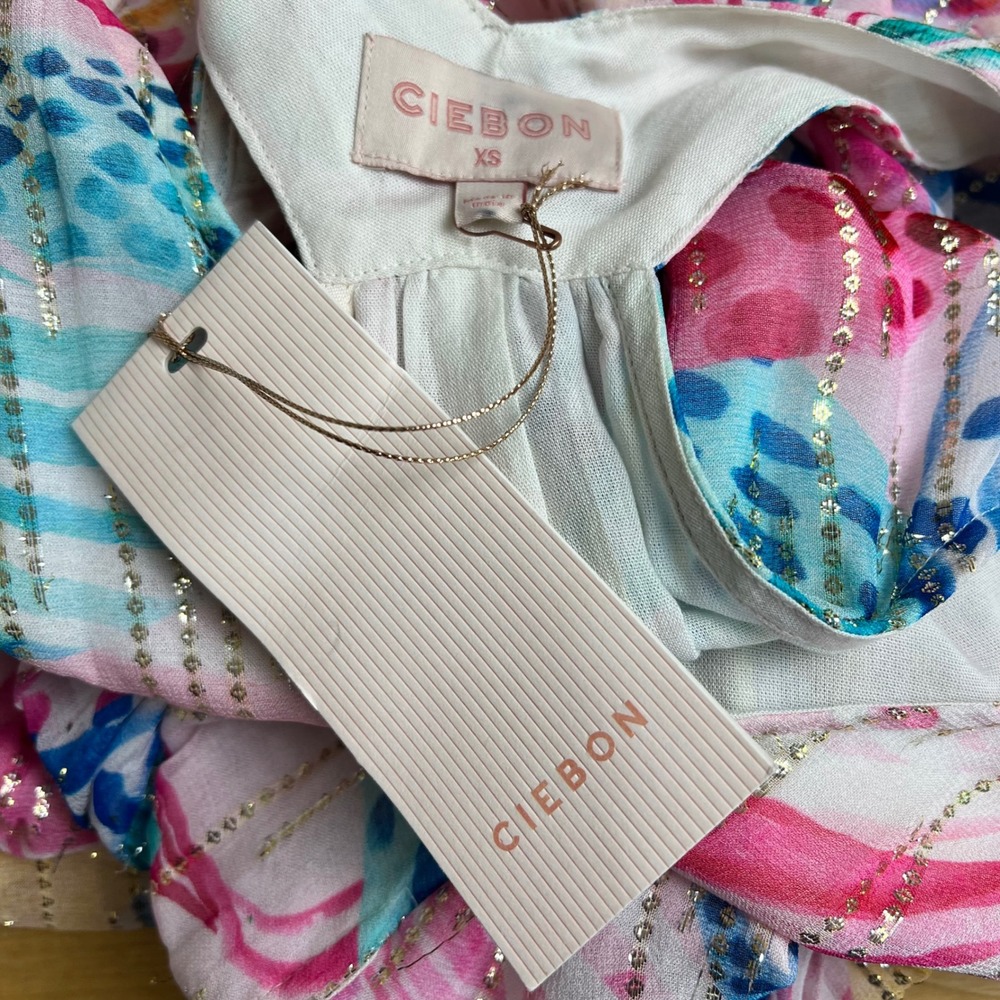 CIEBON Maxi Dress XS Colorful Abstract Metallic V-Neck Racerback Tropical NWT - Picture 6 of 9